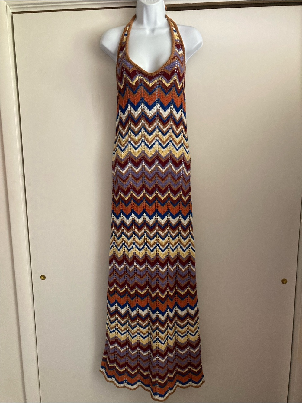 Anthropologie Faithfull Elisa Knit Zigzag Stripe Open Knit Maxi Dress, NWT Sz 6 - Picture 6 of 16